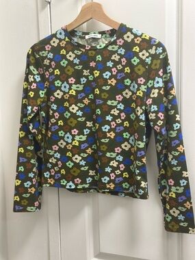 Sandy Liang Stickers Print Brown Floral Long Sleeve Top S